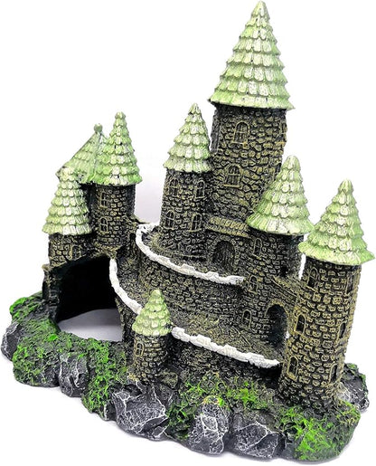 M2cbridge Aquarium Decor Castle Shipwreck Ornament Underwater Landscape(Green Castle)