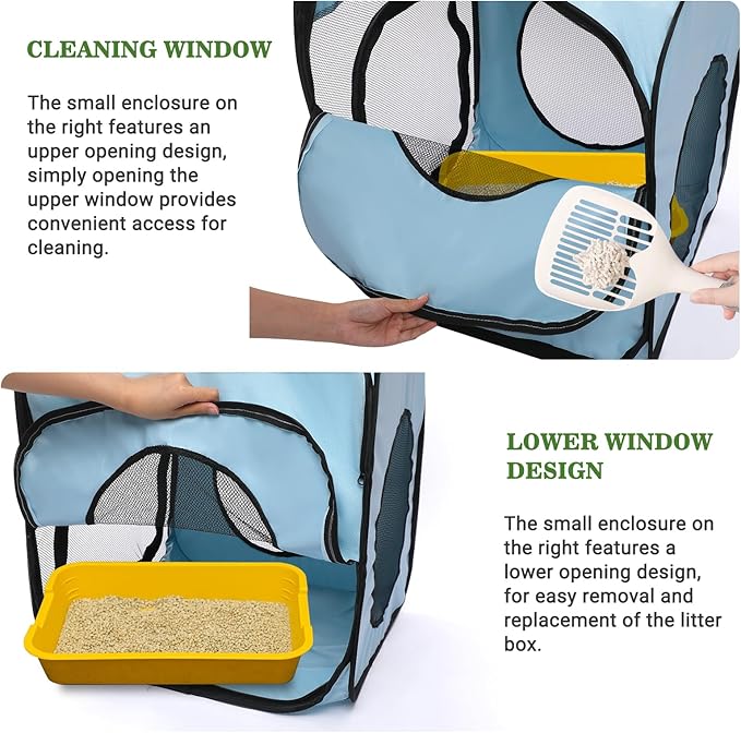 Royizen Puppy Cat Tent Playpen Foldable Waterproof Dog Crate Kennel Indoor Outdoor Portable Playpen Kitten and Small Pets Pop Up Kennel Cat Travel Carrier with Litter Box Enclosure, Light Blue