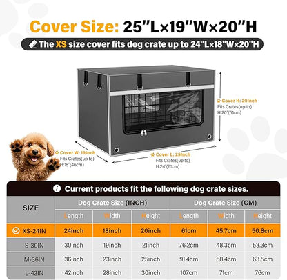24In Tear-Resistant & Breathable Dog Crate Cover, 1680D Heavy-Duty Windproof Fabric. Efficient Moisture Removal and Ventilation. More Durable with Metal Fixtures, Gray(Cover Only)