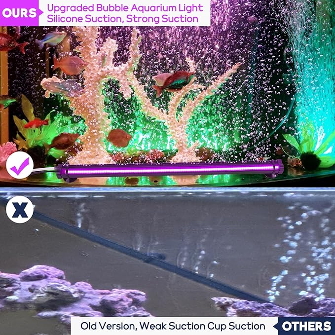 Submersible Bubble Aquarium Light：Multicolor RGB Fish Tank Light with Remote Timer & Adjustable Brightness for Pet Plants Grow - Waterproof Submersible Led Lights for 5-10In Saltwater Tanks