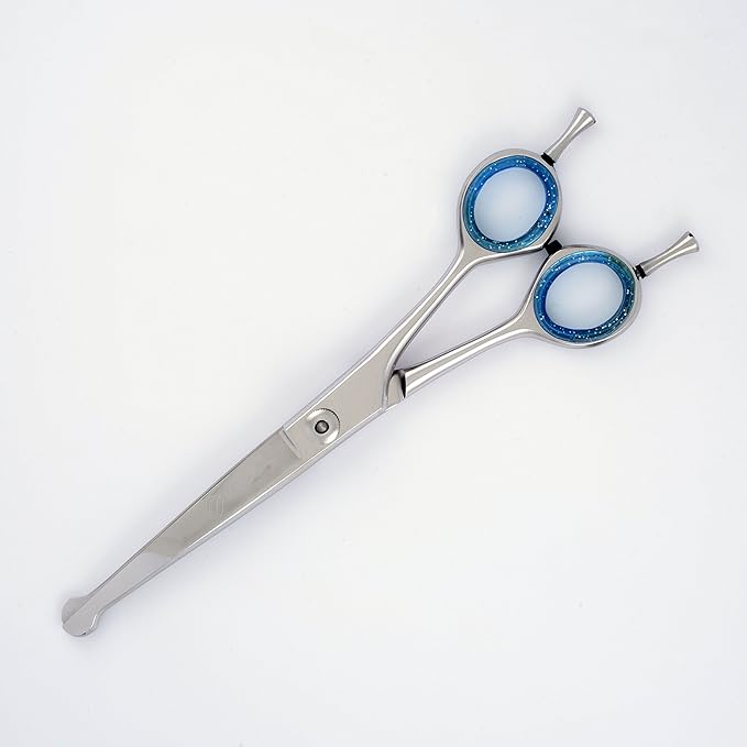 7" Downward Curved,Professional Pet Grooming Scissors, Double Finger Rest, Ball Round Tip