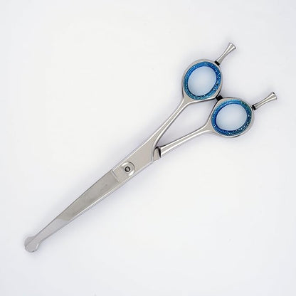 7" Downward Curved,Professional Pet Grooming Scissors, Double Finger Rest, Ball Round Tip