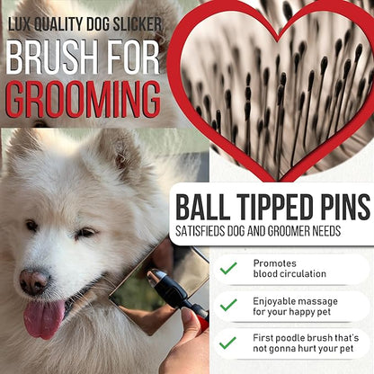 Dog Slicker Brush - Large - Protective Ball Tipped Pins Massages Pet Skin - Professional Groomer Dog Brush for Goldendoodle (Large)