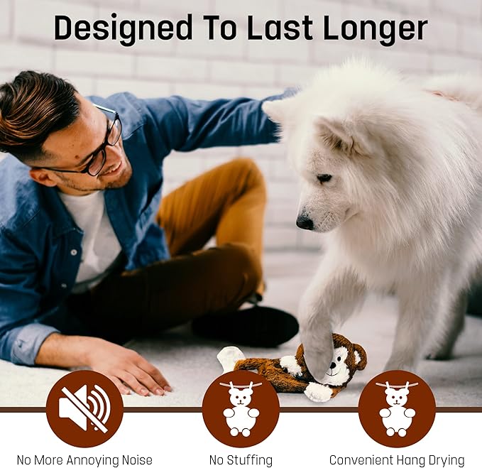 FGA MARKETPLACE Monkey-Fox Flat NO Stuffing NO Squeak Plush Dog Toy, Funny Style Will Entertain Your Dog for Hours, Recommended for Small and Medium Dog 21 INCH Long