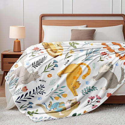 Cat Blanket Gifts for Women Girls Soft Flannel Cats Throw Blanket Merch Stuff for Cat Lovers 50"X 40"