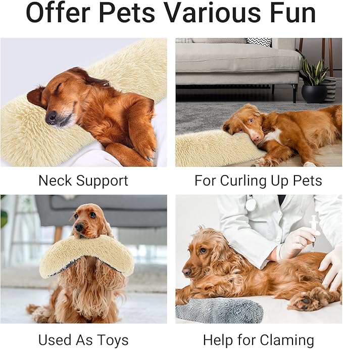 HOMBYS 25" Length Dog Pillows for Large and Medium Dogs, Soft Faux Fur Claming Dog Nek Pillow for Improving Anxiety Reduce, Machine Washable Pet Pillow for Cats, Plush Pet Toy (Khaki, 25"x8"x4")