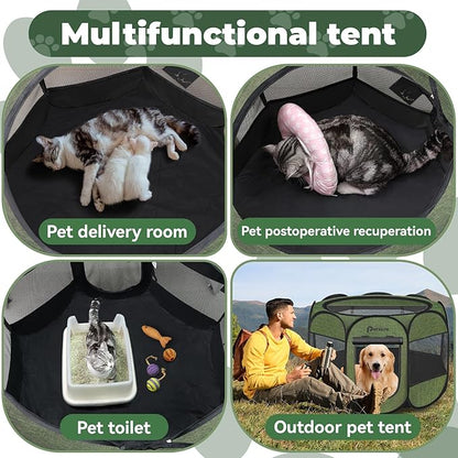 Dog Cat Playpen Indoor Outdoor for Puppy Pet Recovery After Surgery, Dog Tent Crates Cage Indoor/Outdoor, Portable Pop Up Dog Kennel with Carrying Case for Travel (Premium Green, Large)