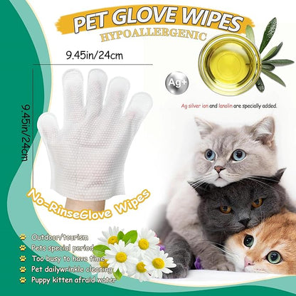 20PCS Pet Cleaning and Deodorizing Grooming Glove Wipes for Dogs and Cats, Extra Thick Nourish Fur No-Rinse Grooming Wipes for Daily Care and Travel, Hypoallergenic