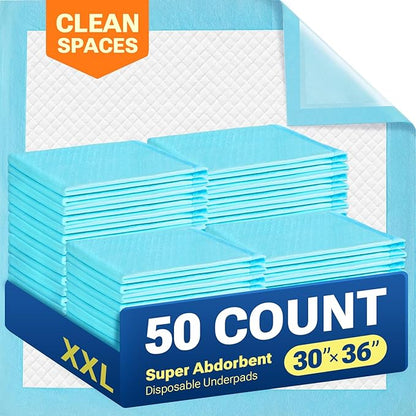 30" x 36" 50 Count Super Absorbency Disposable Bed Pads for Adults, Leakproof Quick Drying Underpads for Adults Baby Puppy, Incontinence Pads, Puppy Pad Dog Training Pee Pads