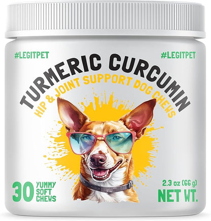 LEGITPET Turmeric Curcumin Hip & Joint Supplement for Dogs  Supports Mobility, Comfort & Overall Wellness  with Collagen & BioPerine  30 Chews