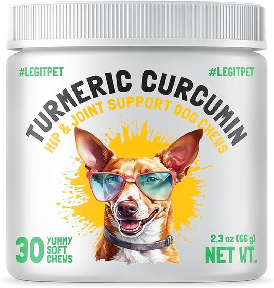 LEGITPET Turmeric Curcumin Hip & Joint Supplement for Dogs  Supports Mobility, Comfort & Overall Wellness  with Collagen & BioPerine  30 Chews