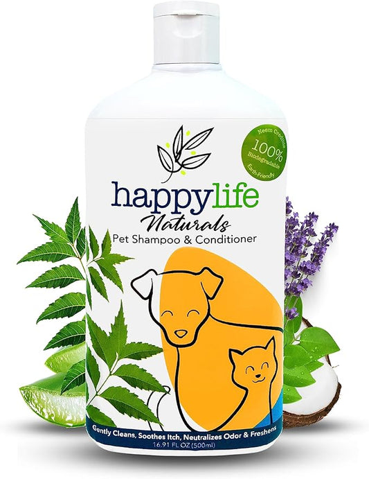 Dog Shampoo and Conditioner 2-in-1 Formula Natural Ingredients for Dogs & Cats - Cat Shampoo and Conditioner - Detangler Dog Shampoo Itchy Skin Relief - Hypoallergenic 500mL