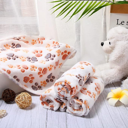 Tatuo 4 Pcs Dog Blanket Pet Puppy Blanket Puppy Teething Toys Paw Print Fleece Blanket for Pet Cat Soft Warm Sleep Mat Guinea Pig Cage Blanket(Medium(30 x 20.5 Inch),White)