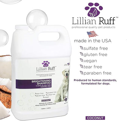 Lillian Ruff Ultra-Brightening Professional Whitening Shampoo for Dogs with Aloe & Coconut Oil for Dry Skin & Itch Relief - pH-Balanced Dog Whitening Shampoo Remove Stains, Yellowing, & Odor (Gallon)