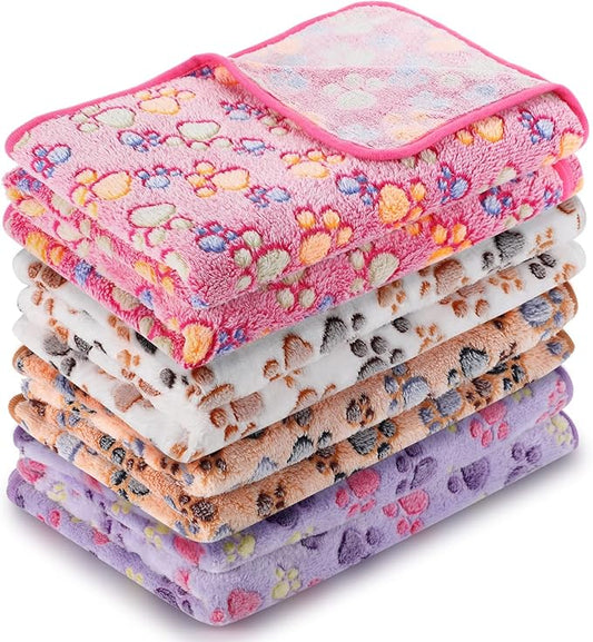 Tatuo 4 Pcs Dog Blanket Pet Puppy Blanket Puppy Teething Toys Paw Print Fleece Blanket for Pet Cat Soft Warm Sleep Mat Guinea Pig Cage Blanket(XXX-Large(51 x 63 Inch),White, Coffee, Pink, Purple)