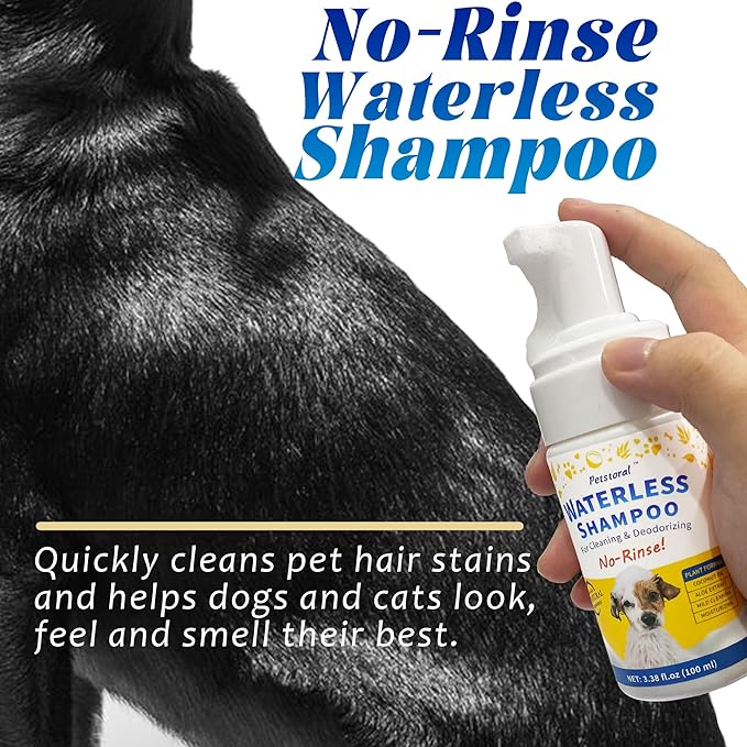 Waterless Dog Shampoo No Rinse Puppy Dry Hypoallergenic Shampoo and Conditioner - Soothing and Deodorizing Quickly Cleans Smelly Dogs and Cats (3.38 fl oz/100ml)