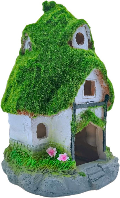 M2cbridge Aquarium Decorations Fish Hideout House Betta Cave with Green Lifelike Moss (Garden Shed)