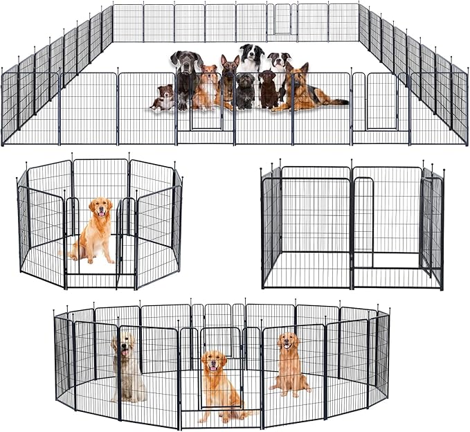 Dog Playpen,Portable Outdoor Dog Fence, Dog Playpen for Large/Medium/Small Dogs, Dog Fences for The Yard,with Doors Foldable Metal (40 inch, 32 Panels)