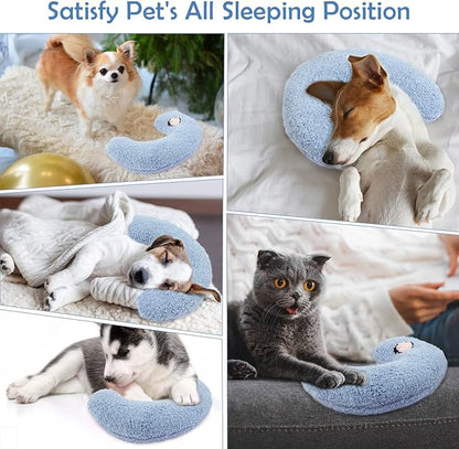 T'CHAQUE Dog Pillow Bed, Cat Calming Pillow, Dog Neck Pillow for Joint Relief Sleeping, Ultra Soft Half Donut Cuddler, Pillow Pet for Upper Spine Support, Doggy/Kitten Pillow Training Toy, Blue