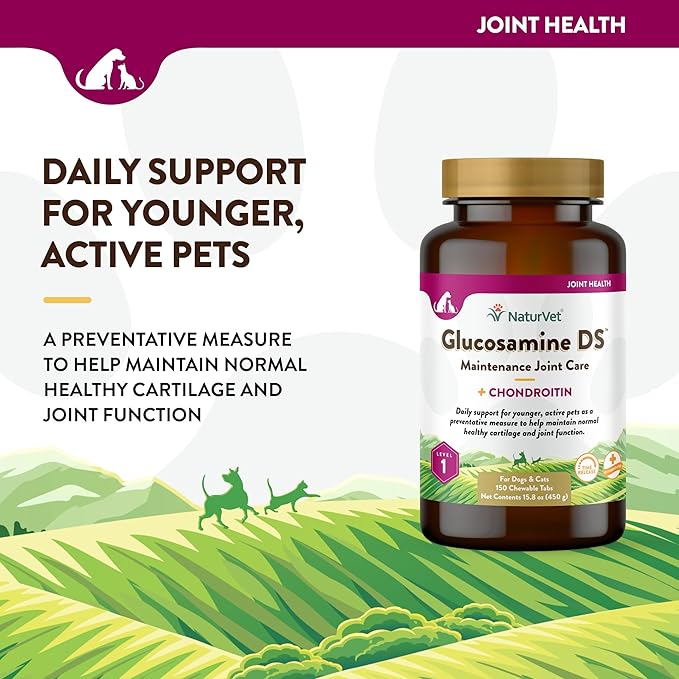 NaturVet Glucosamine DS Level 1 Maintenance Care Hip & Joint Support Pet Supplement for Dogs & Cats _lucosamine, Chondroitin, Antioxidants _upports Cartilage, Joint Function  150 Ct.