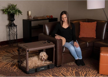 Pet Gear _he Other Door 4 Door Steel Crate for Dogs/Cats with Garage-Style Door, Includes Plush Bed + Travel Bag, No Tools Required, Espresso