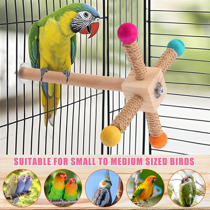 Kyouki Bird Perch Toy - Suitable for Small & Medium Parrots: Conures, Cockatiels, Lovebirds, Parakeets, Quakers, Caiques, Pionus | 360° Spinning Stand (Primary Colors, Medium Size)