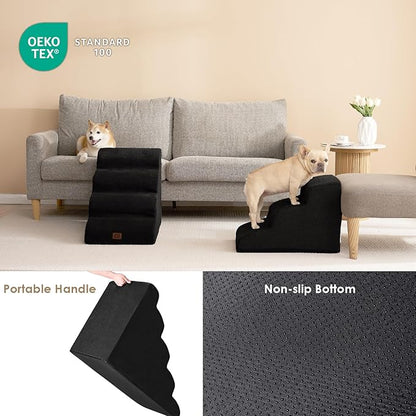 EHEYCIGA Curved Dog Stairs Ramp for High Beds 19.7" H, 4-Step Dog Steps for Small Dogs and Cats, Pet Stairs for High Bed Climbing, Non-Slip Balanced Pet Step Indoor, Black