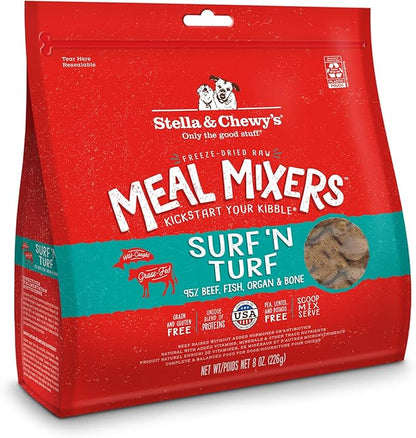 Stella & Chewy's Freeze Dried Raw Surf & Turf Meal Mixer  Dog Food Topper for Small & Large Breeds  Grain Free, Protein Rich Recipe  8 oz Bag