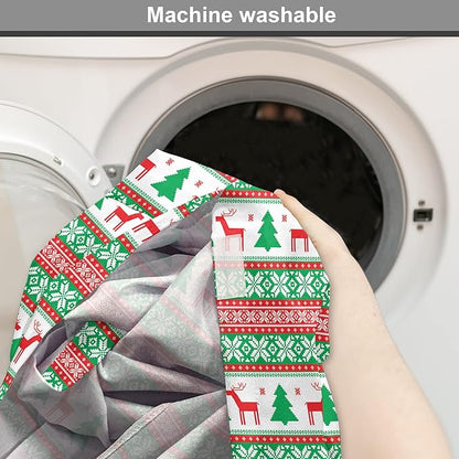 Ambesonne Christmas Dog Crate Cover, Knit Style Graphic Reindeer Star and Snowflake Holiday Family Theme, Easy to Use Pet Kennel Cover for Cats & Medium Dogs, 30 Inch, White Green