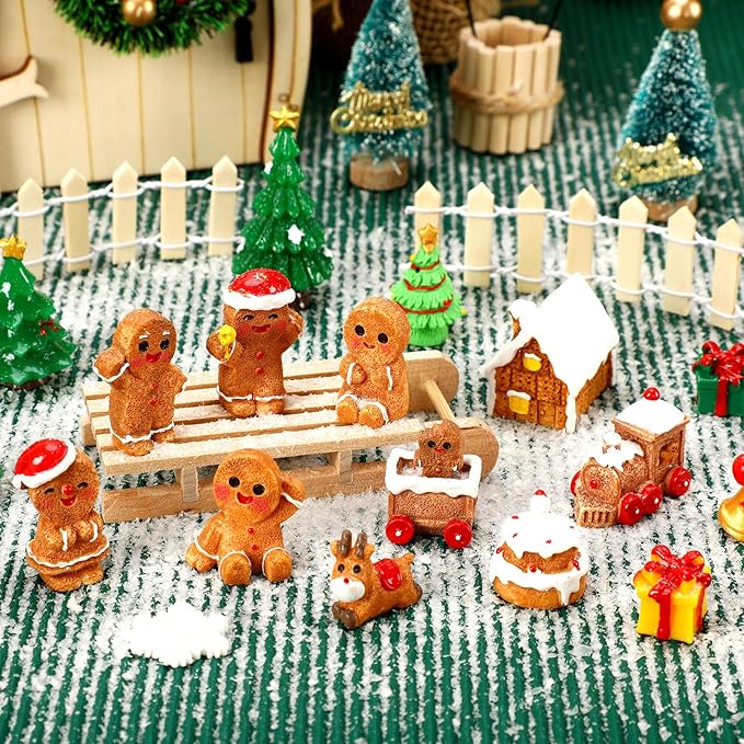 56 Pcs Mini Resin Gingerbread Men Tiny Christmas Gingerbread Man Figurines Decorations Xmas Tree for Christmas Village Snow Globe Garden Fairy Accessories Party Favors