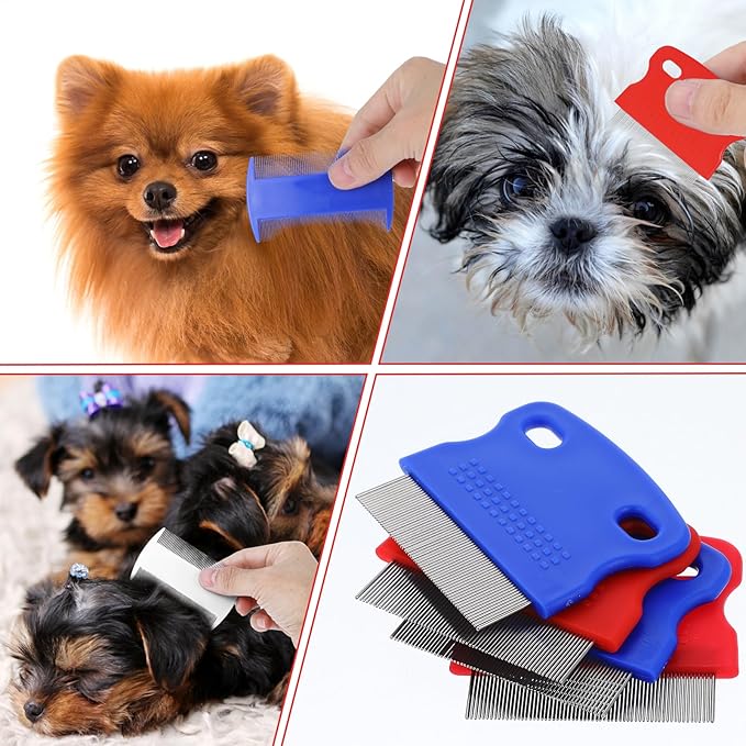 12 Pcs Pet Flea Comb Cat Metal Dog Comb Massage Dog Flea Comb Lice Combs Tick Comb for Dogs Flea Brush for Cat Fluffy hair Dog Grooming Tools