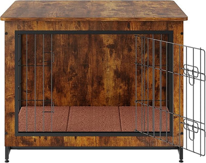 VEVOR Dog Crate Furniture, 32 inch Wooden Dog Crate with Double Doors, Heavy-Duty Dog Cage End Table with Multi-Purpose Removable Tray, Modern Dog Kennel Indoor for Dogs up to 45lb, Rustic Brown