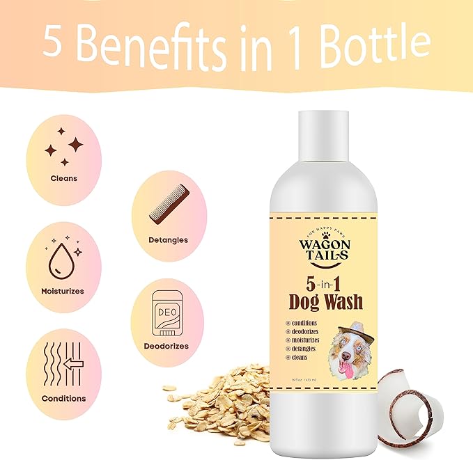 5-in-1 Dog Shampoo and Conditioner | 16 Oz | All Natural, Eco-Friendly Dog Itch Relief Formula | Moisturize/Replenish with Coconut and Palm | Paraben/Sulfate Free with Aloe and Oatmeal