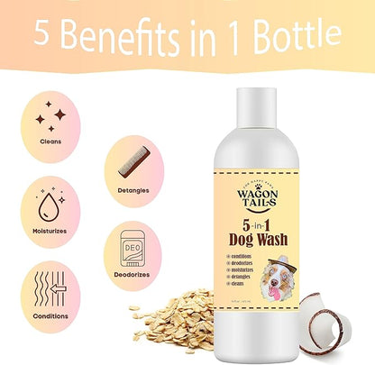 5-in-1 Dog Shampoo and Conditioner | 16 Oz | All Natural, Eco-Friendly Dog Itch Relief Formula | Moisturize/Replenish with Coconut and Palm | Paraben/Sulfate Free with Aloe and Oatmeal