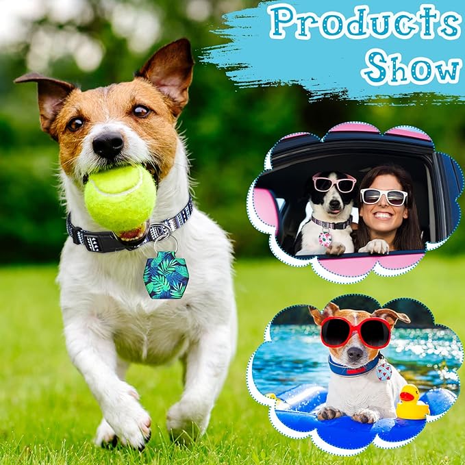 6 Pieces Dog Tag Holder Portable Pet ID Tag Soundless Dog Tag Silencer Bag Dog Tag Cover with Rings Quiet Dog Tag Bag Protector for Dogs Cats Pets (Summer Style)