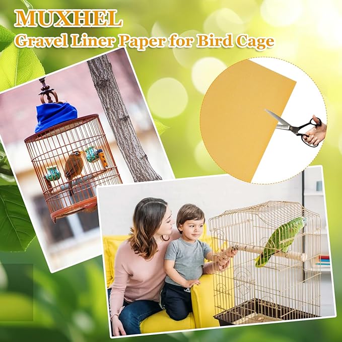 50 Pcs Gravel Liner Paper for Bird Cage, 11" x 17" Bird Cage Liner, Easy Clean Pet Grinding Sandpaper for Bird Cage