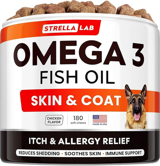 Omega-3 Chews for Dogs (60Ct) - Allergy and Itch Relief - Flea and Tick Chews for Dogs - Skin and Coat Supplement - Shedding, Itchy Skin Relief