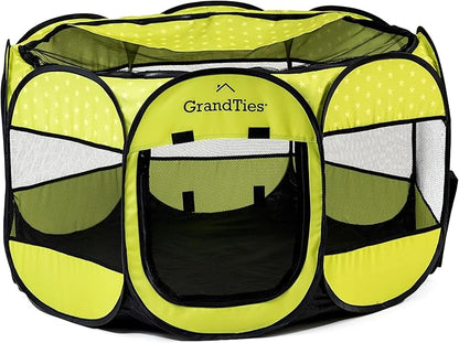 GrandTies Waterproof Dog & Cat Playpen  Foldable Pet Tent for Indoor & Outdoor, Pop-Up Kennel for Puppies, Kittens & Rabbits  Portable Travel Crate with Carrying Case (Spring Sprout, Large)