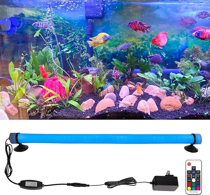 Submersible Fish Tank Aquarium Light: Underwater Fish Tank Light RGB Color Changing Brightness Adjustable - Silicone Led Aquarium Light with Remote and Suction for 20inch Aquarium Decorations