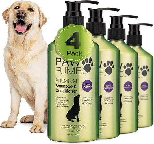 PAWFUME Dog Shedding Shampoo and Conditioner, Royal Lavender, 4-Pack  Nourish & Detangle for Silky Soft Coat  Probiotic, Deep-Cleaning, pH-Balanced  Salon-Quality Shedding Shampoo for Dogs