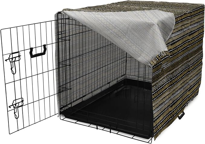 Ambesonne Boho Dog Crate Cover, Tribal Ethnic Retro Mayan Native American Funky Hippie Culture Pattern, Easy to Use Pet Kennel Cover for Small Dogs Puppies Kittens, 18 Inch, Coffee Charcoal