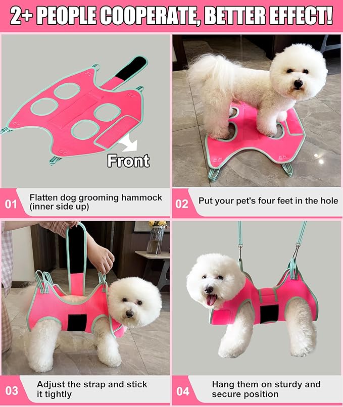 2024 New Grooming Hammock, Hanging Harness Holder for Dog Nail Clipping/Trimming, Sling With Thick Fabric Neck Support & Strap Restraint Claw Care (X-Small 8-14 LB/Pink)