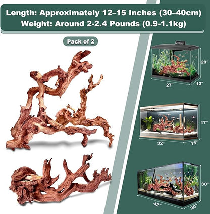 Natural Coral Driftwood for Aquarium Fish Tank Decor,Assorted Trunk Driftwood Branch for Reptile Decor (Coral Driftwood Medium (12 to15 Inch)-Pack of 2)