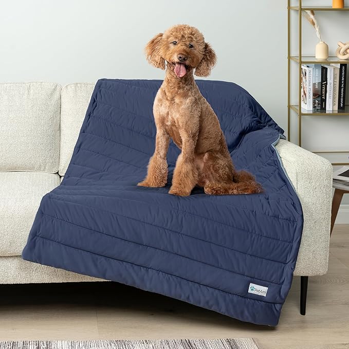 PetAmi Cooling Mat for Dog, Premium Pet Cooling Blanket for Crate Kennel, Indoor Cat Cool Sleeping Pad, Q-MAX Cold Sofa Couch Cover for Summer, Navy/Dusty Blue, Small (24x32)