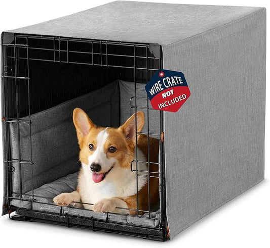 3-Piece Waterproof Dog Crate Cover Set with Kennel Cover, Bed Mat & Bumper Pad - Washable Pet Crate Accessories Fit for 36 Inch Dog Cages (36", Gray)