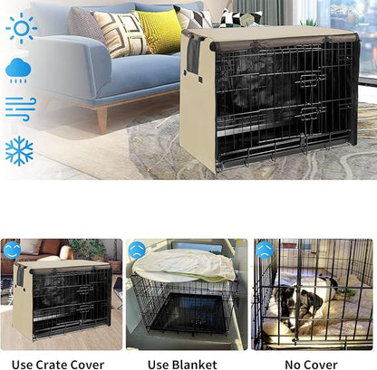 36 Inch Dog Crate Cover, Pet Kennel Cover for Wire Large Dog Cage with1 2 3 Doors, Durable Waterproof 600D Oxford Fabric Indoor/Outdoor Khaki