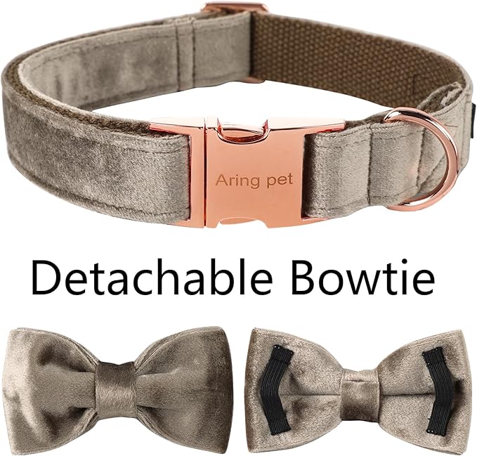 ARING PET Bowtie Dog Collar,Velvet Dog Collars with Detachable Bowtie, Adjustable Bow Tie Collar for Girl and Boy Dogs.