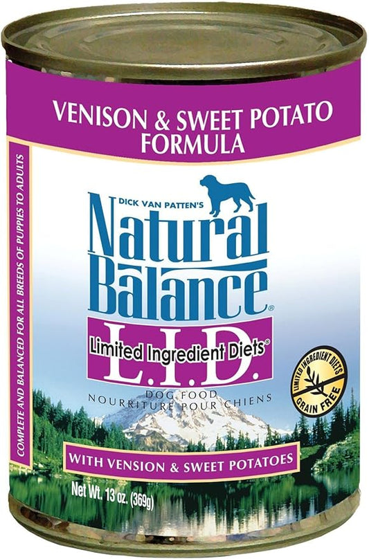 Natural Balance L.I.D. Limited Ingredient Diets Canned Wet Dog Food, Grain Free, Venison And Sweet Potato Formula, 13-Ounce (Pack Of 12)