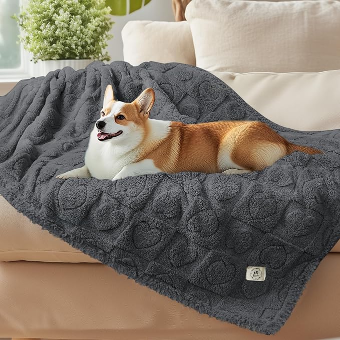 Luciphia Waterproof Blanket for Large Dogs Washable Pet Bed Cover Soft Fluffy Puppy Blanket with Premium Fleece Cozy Calming Cat Blankets for Indoor Cats Grey 57x40 inch