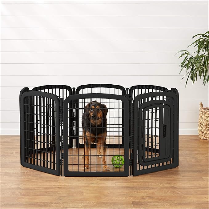 Amazon Basics 8-Panel Octagonal Plastic Pet Pen Fence Enclosure With Gate, 59 x 58 x 28 Inches, Black